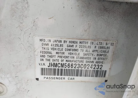 2003 Honda Accord 2.4 Ex from USA, damaged, VIN JHMCM56623C024232